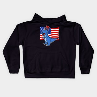 4th July T-Rex American Flag Dinosaur Kids Hoodie